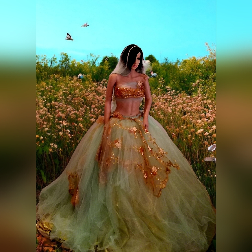 BREEA Mint & Gold Boho Beach Wedding Ballgown Set